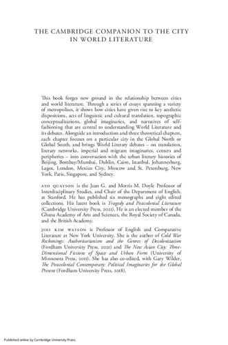 The Cambridge Companion To The City In World Literature Ato Quayson Editor