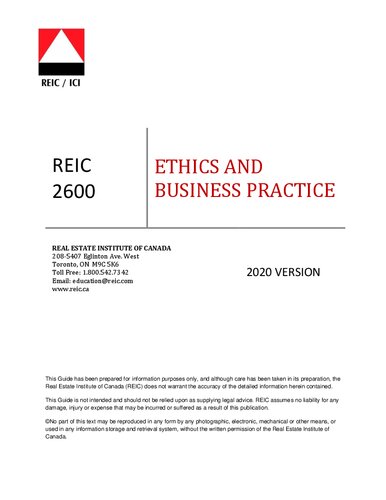 Ethics And Business Practice Reic2600 Real Estate Institute Of Canada Reic