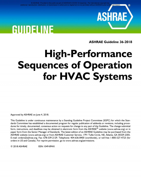 Ashrae Guideline 362018 Highperformance Sequences Of Operation For Hvac Systems Ashrae