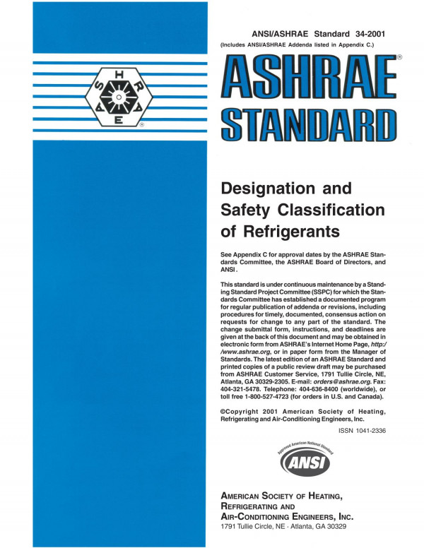 Ansiashrae Standard 342001 Designation And Safety Classification Of Refrigerants Ashrae