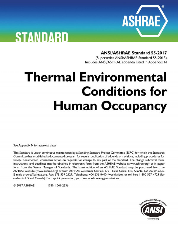 Ansiashrae Standard 552017 Thermal Environmental Conditions For Human Occupancy Ashrae