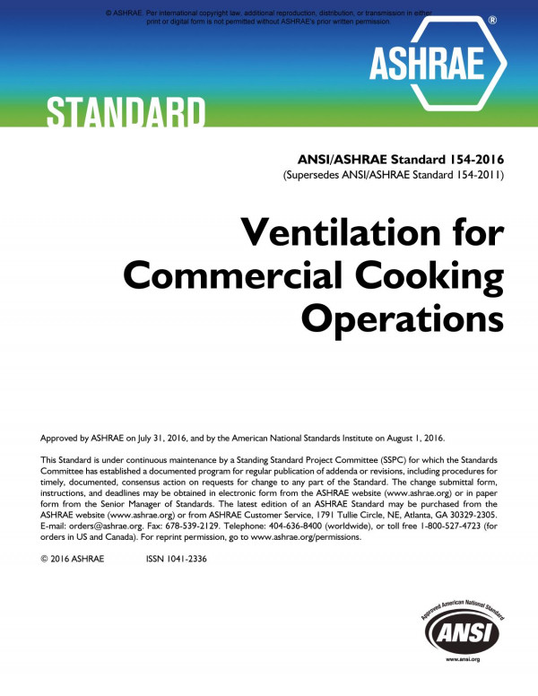Ansiashrae Standard 1542016 Ventilation For Commercial Cooking Operations Ashrae