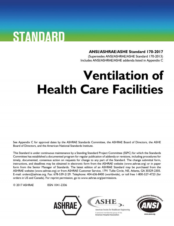 Ansiashraeashe Standard 1702017 Ventilation Of Health Care Facilities Ashrae