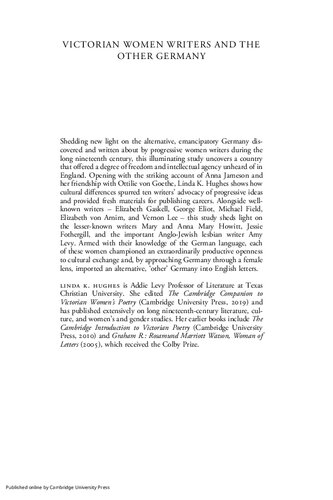 Victorian Women Writers And The Other Germany Crosscultural Freedoms And Female Opportunity Linda Hughes