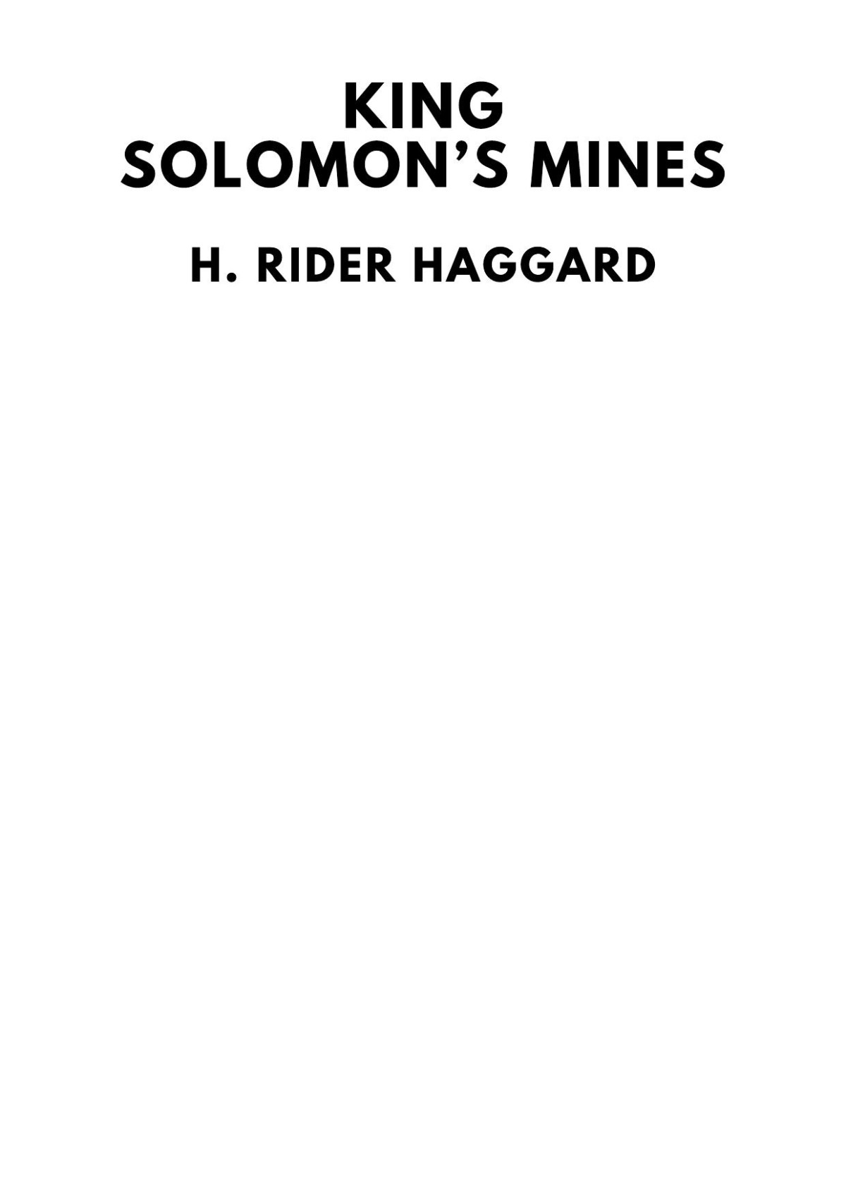 King Solomons Mines H Rider Haggard