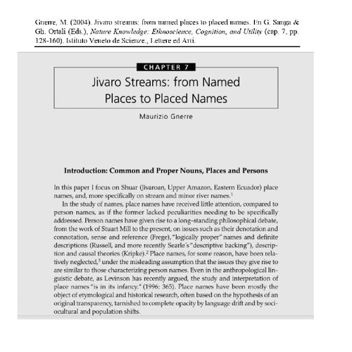 Jivaro Streams From Named Places To Placed Names Shivaroan Chicham Maurizio Gnerre