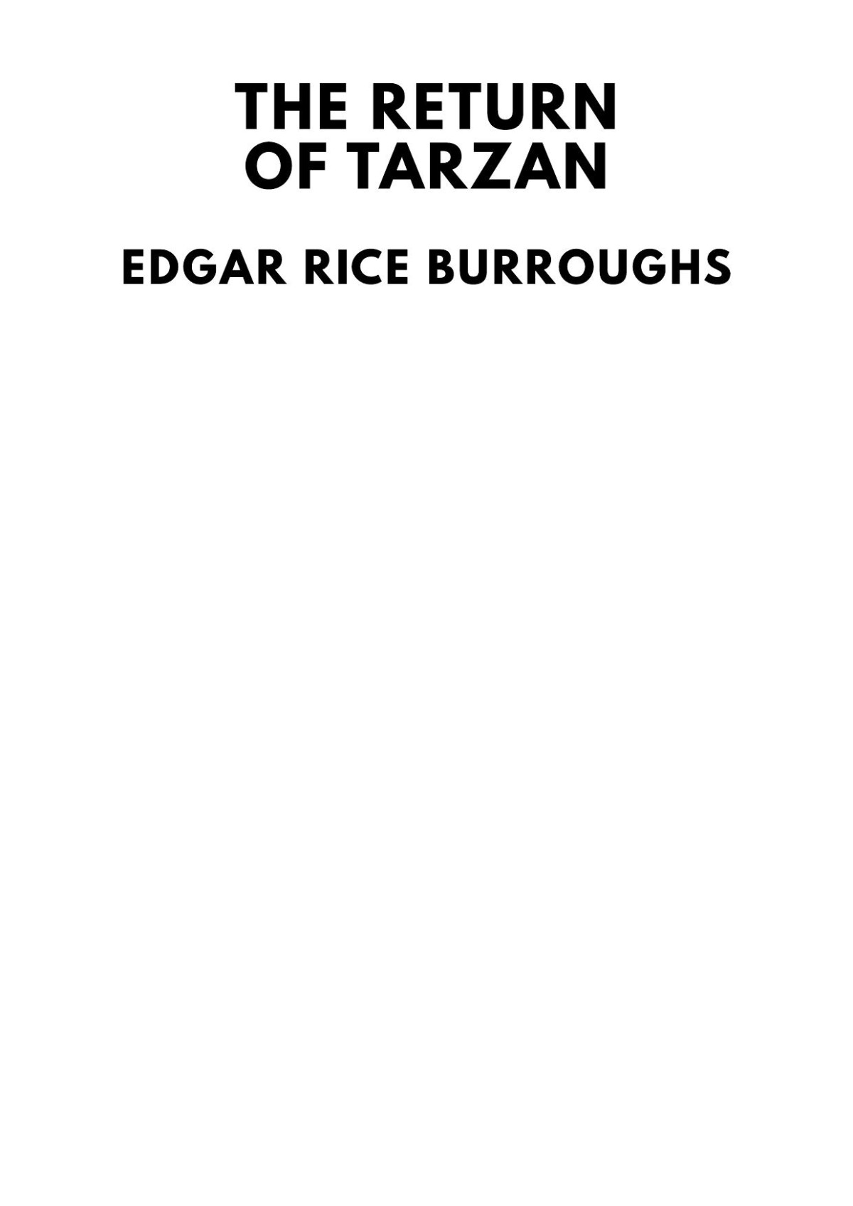 The Return Of Tarzan Edgar Rice Burroughs