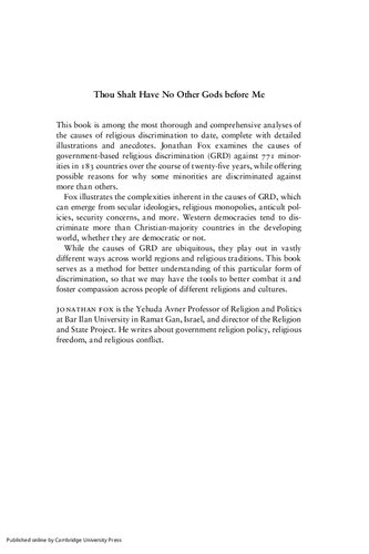 Thou Shalt Have No Other Gods Before Me Why Governments Discriminate Against Religious Minorities Jonathan Fox