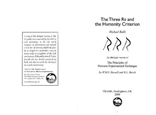 The Three Rs And The Humanity Criterion 1st Edition Michael Balls