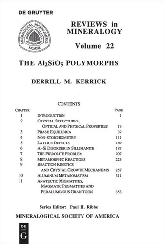 The Al2sio5 Polymorphs Derrill M Kerrick Editor