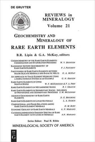Geochemistry And Mineralogy Of Rare Earth Elements Bruce R Lipin Editor Ga Mckay Editor