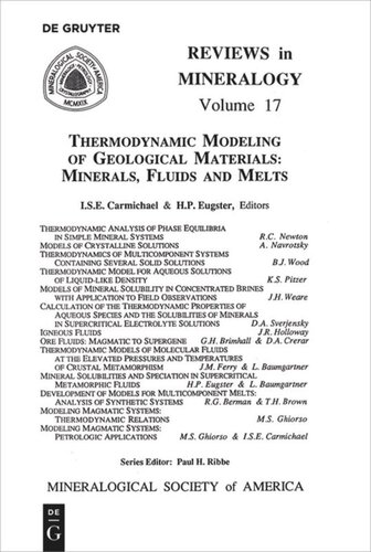 Thermodynamic Modeling Of Geologic Materials Minerals Fluids And Melts Ian S E Carmichael Editor Hans Eugster Editor