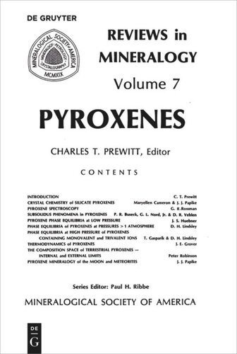 Pyroxenes Charles T Prewitt Editor