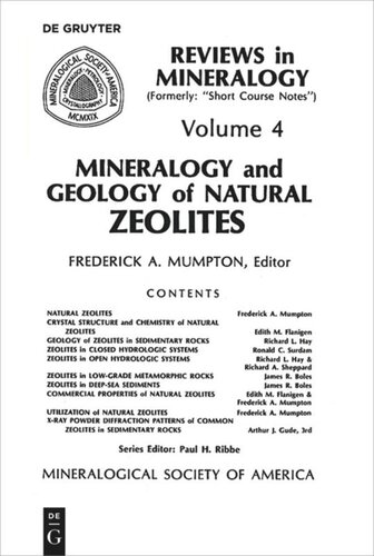 Mineralogy And Geology Of Natural Zeolites Fred A Mumpton Editor