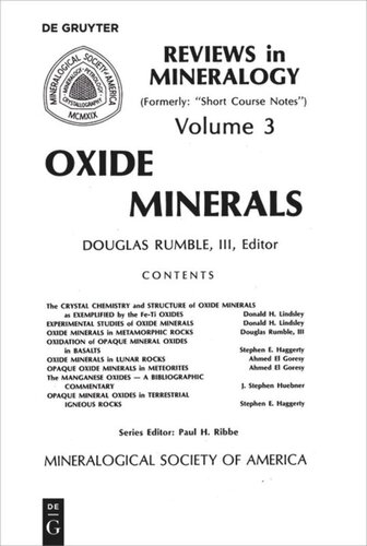 Oxide Minerals Douglas Rumble Editor