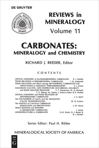 Carbonates Mineralogy And Chemistry Richard J Reeder Editor