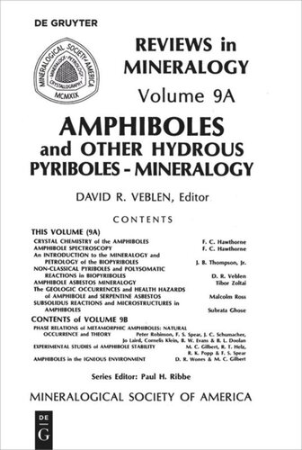 Amphiboles And Other Hydrous Pyriboles Mineralogy David R Veblen Editor Paul H Ribbe Editor