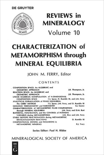 Characterization Of Metamorphism Through Mineral Equilibria John M Ferry