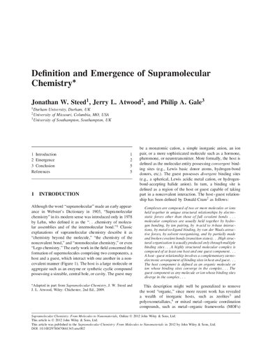 Supramolecular Chemistry From Molecules To Nanomaterials Jonathan W Steed Editor