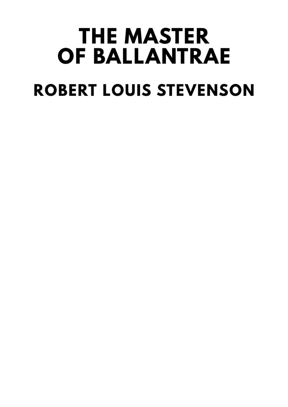 The Master Of Ballantrae Robert Louis Stevenson