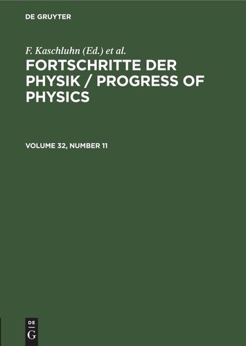 Fortschritte Der Physik Progress Of Physics Volume 32 Number 11 Reprint 2022