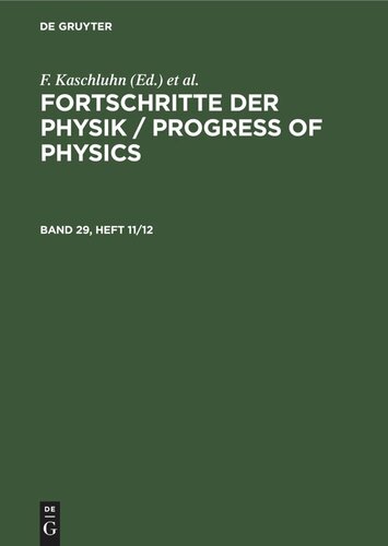 Fortschritte Der Physik Progress Of Physics Band 29 Heft 1112 Reprint 2022