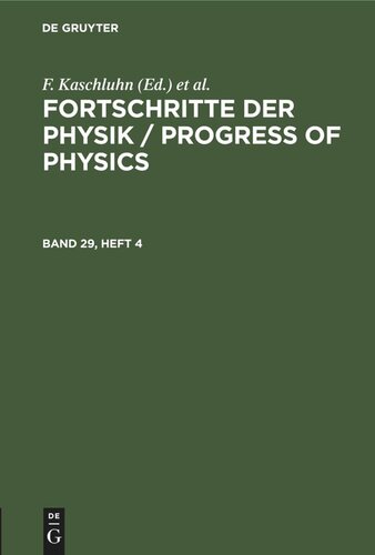 Fortschritte Der Physik Progress Of Physics Band 29 Heft 4 Reprint 2022