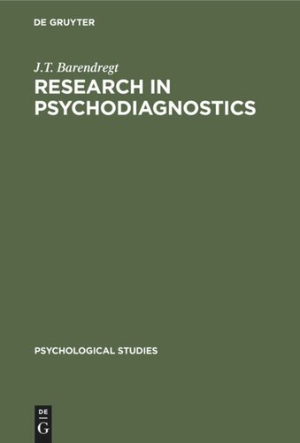 Research In Psychodiagnostics Reprint 2020 Jt Barendregt