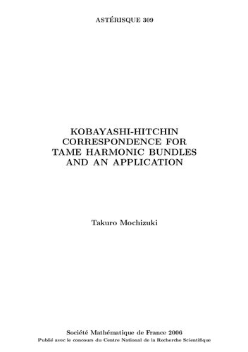 Kobayashihitchin Correspondence For Tame Harmonic Bundles And An Application 1st Edition Takuro Mochizuki