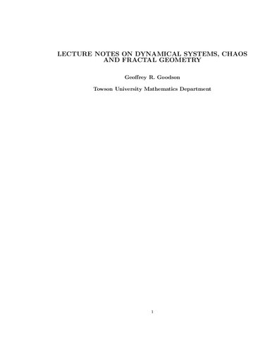 Lecture Notes On Dynamical Systems Chaos And Fractal Geometry Goodson Gr