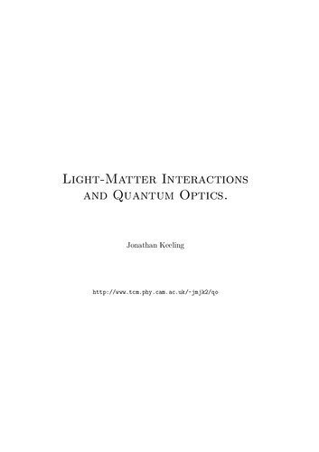 Lightmatter Interactions And Quantum Optics Jonathan Keeling