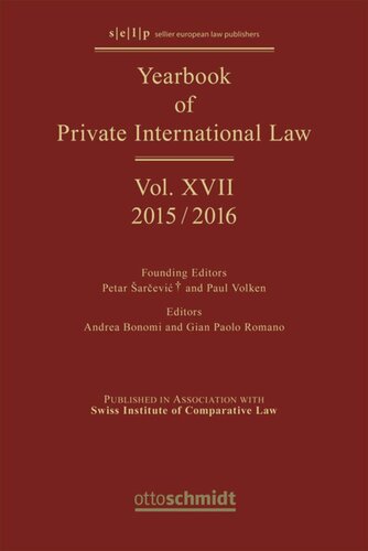 Yearbook Of Private International Law Volume Xvii Yearbook Of Private International Law Vol Xvii 20152016 Andrea Bonomi Editor Gian Paolo Romano Editor