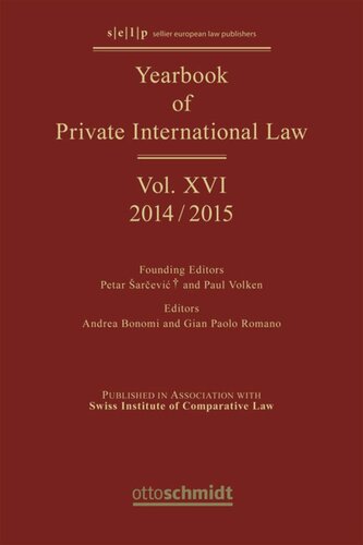 Yearbook Of Private International Law Volume Xvi Yearbook Of Private International Law Vol Xvi 20142015