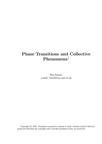 Phase Transitions And Collective Phenomena Lecture Notes Simons B