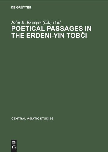 Poetical Passages In The Erdeniyin Tobi Reprint 2020 John R Krueger