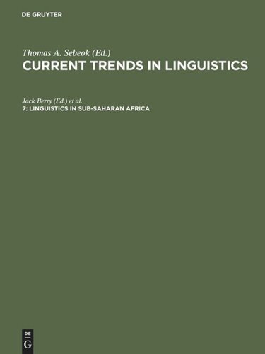 Linguistics In Subsaharan Africa Jack Berry Thomas Albert Sebeok