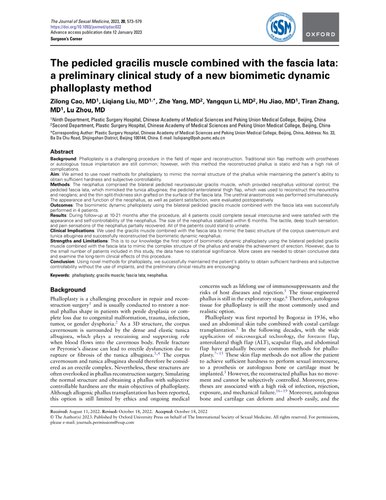 The Pedicled Gracilis Muscle Combined With The Fascia Lata A Preliminary Clinical Study Of A New Biomimetic Dynamic Phalloplasty Method 1st Edition Zilong Cao