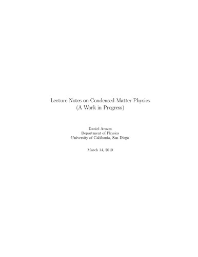Lecture Notes On Condensed Matter Physics A Work In Progress Daniel Arovas