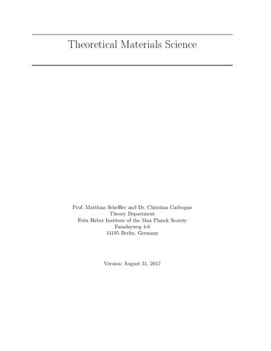 Theoretical Materials Science Scheffler M Carbogno C