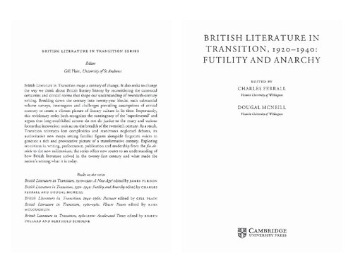 British Literature In Transition 19201940 Futility And Anarchy Charles Ferrall