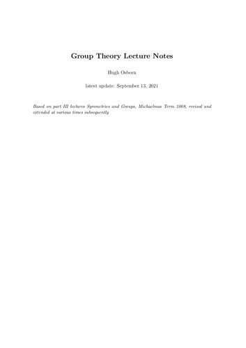 Group Theory Lecture Notes Hugh Osborn