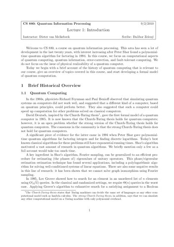 Quantum Information Processing Lecture Notes Dieter Van Melkebeek