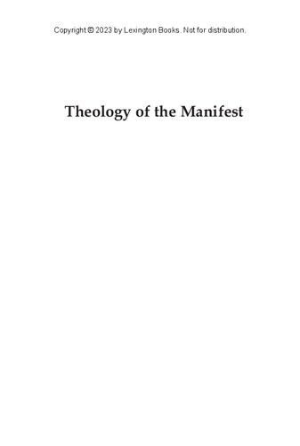 Theology Of The Manifest 1st Edition Steven Nemes