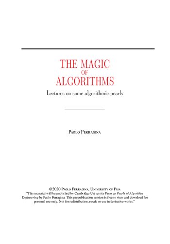 The Magic Of Algorithms Lectures On Some Algorithmic Pearls Ferragina P