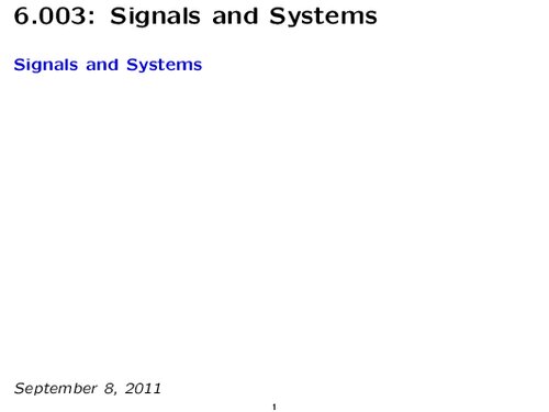 Signals And Systems Lecture Notes Prof Dennis Freeman