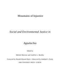 Mountains Of Injustice Social And Environmental Justice In Appalachia 1st Edition Michele Morrone Geoffrey L Buckley Donald Edward Davis Jedediah Purdy