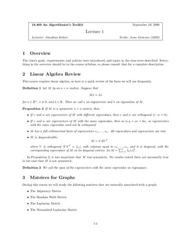 Topics In Theoretical Computer Science An Algorithmists Toolkit Lecture Notes Prof Jonathan Kelner