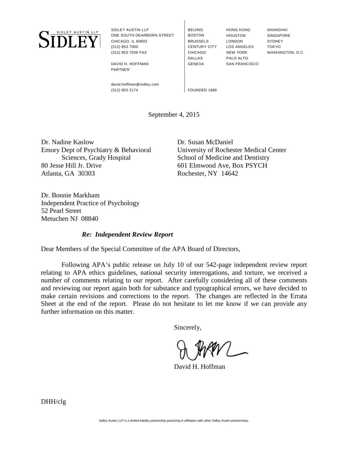The Hoffman Report Independent Review Relating To Apa Ethics Guidelines National Security Interrogations And Torture David Hoffman