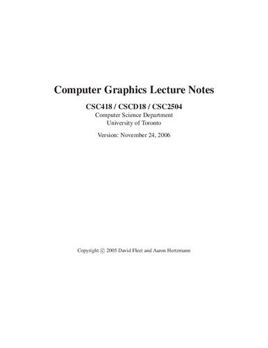 Csc418 Cscd18 Csc2504 Computer Graphics Lecture Notes David Fleet