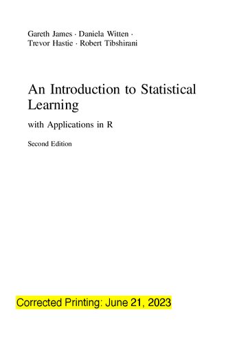 An Introduction To Statistical Learning With Applications In R 2nd Edition Gareth James Daniela Witten Trevor Hastie Robert Tibshirani